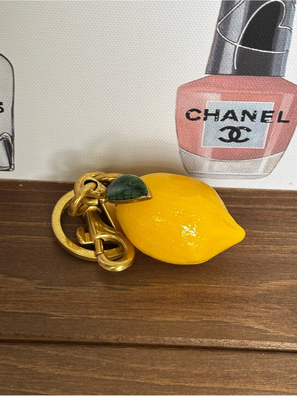 Lemon Keychain Charm with Gold Hardware